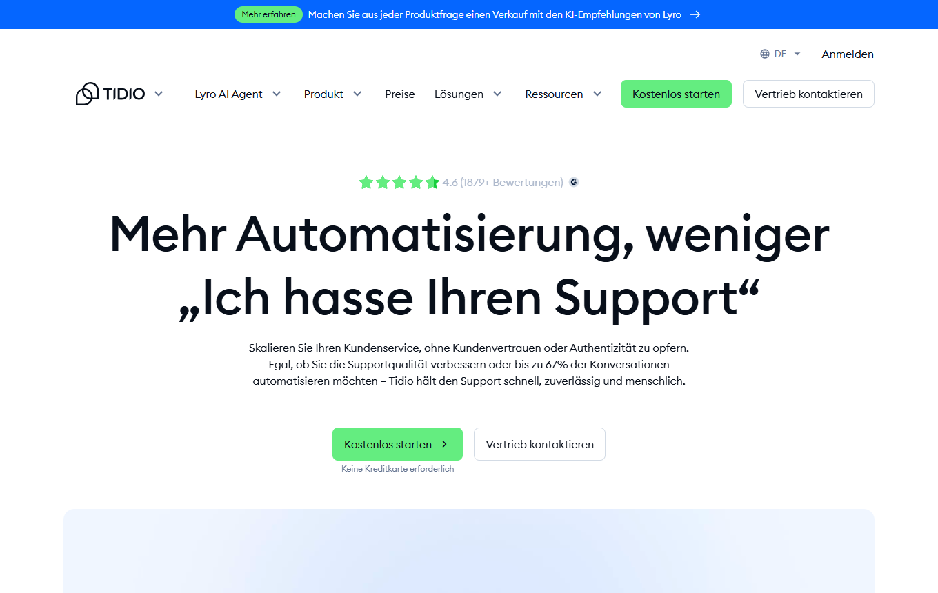 Vorschau von Tidio mit Lyro AI
